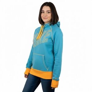 Nike Therma-Fit Turquoise & Yellow Logo Cowl Neck Hoodie w Thumbholes Size Small